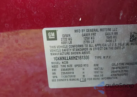 2017 GMC Acadia Sle-2 from USA, damaged, VIN 1GKKNLLAXHZ161306